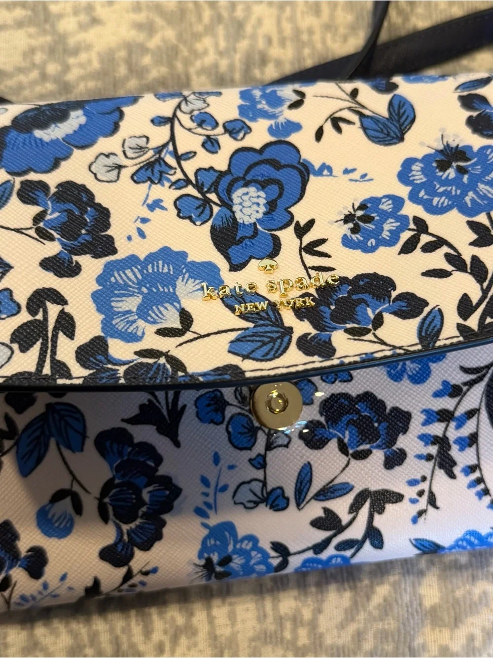 kate spade Blue Floral Crossbody Bag with Black Strap